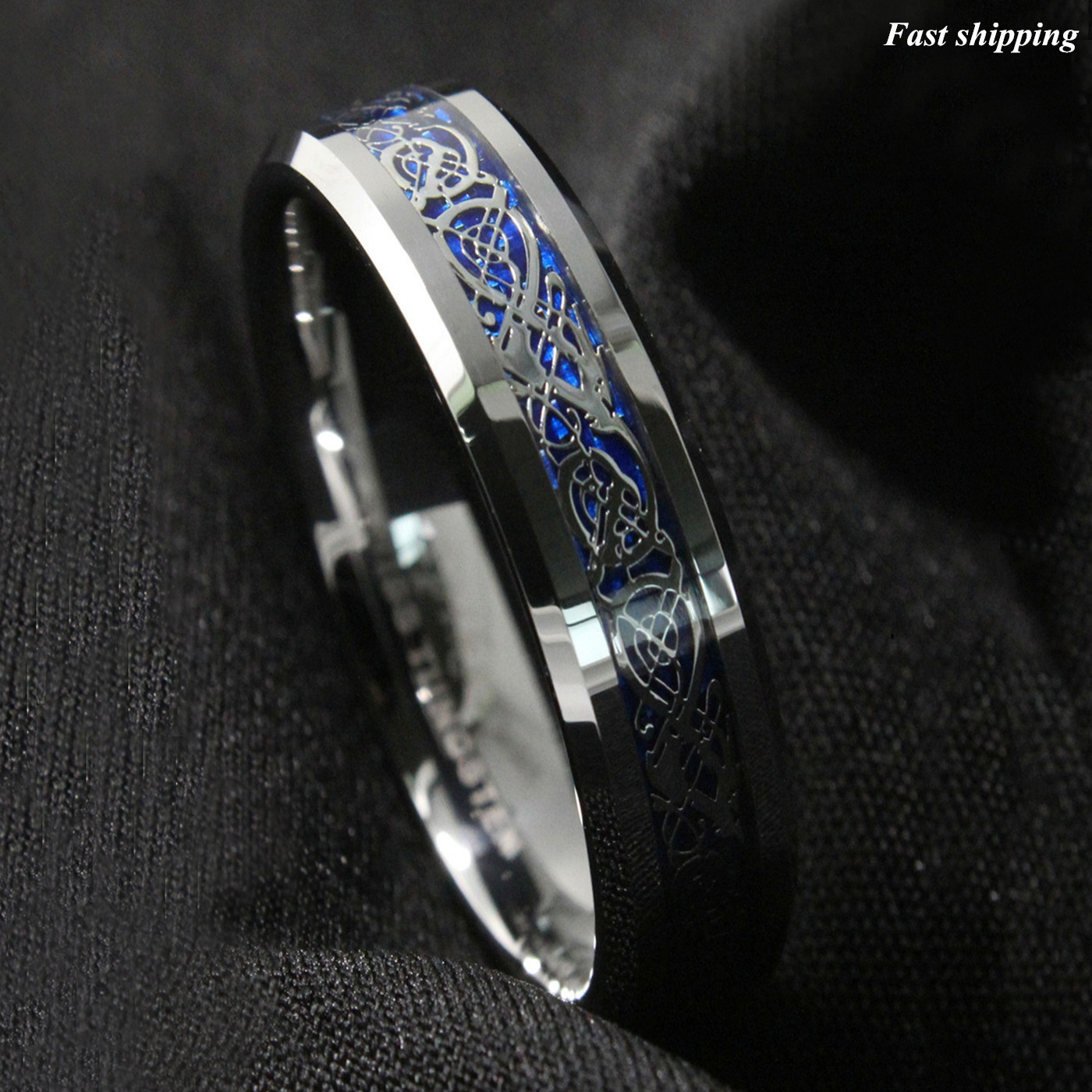 8/6mm Silvering Celtic Dragon Tungsten Carbide Ring Wedding Band ATOP Jewelry