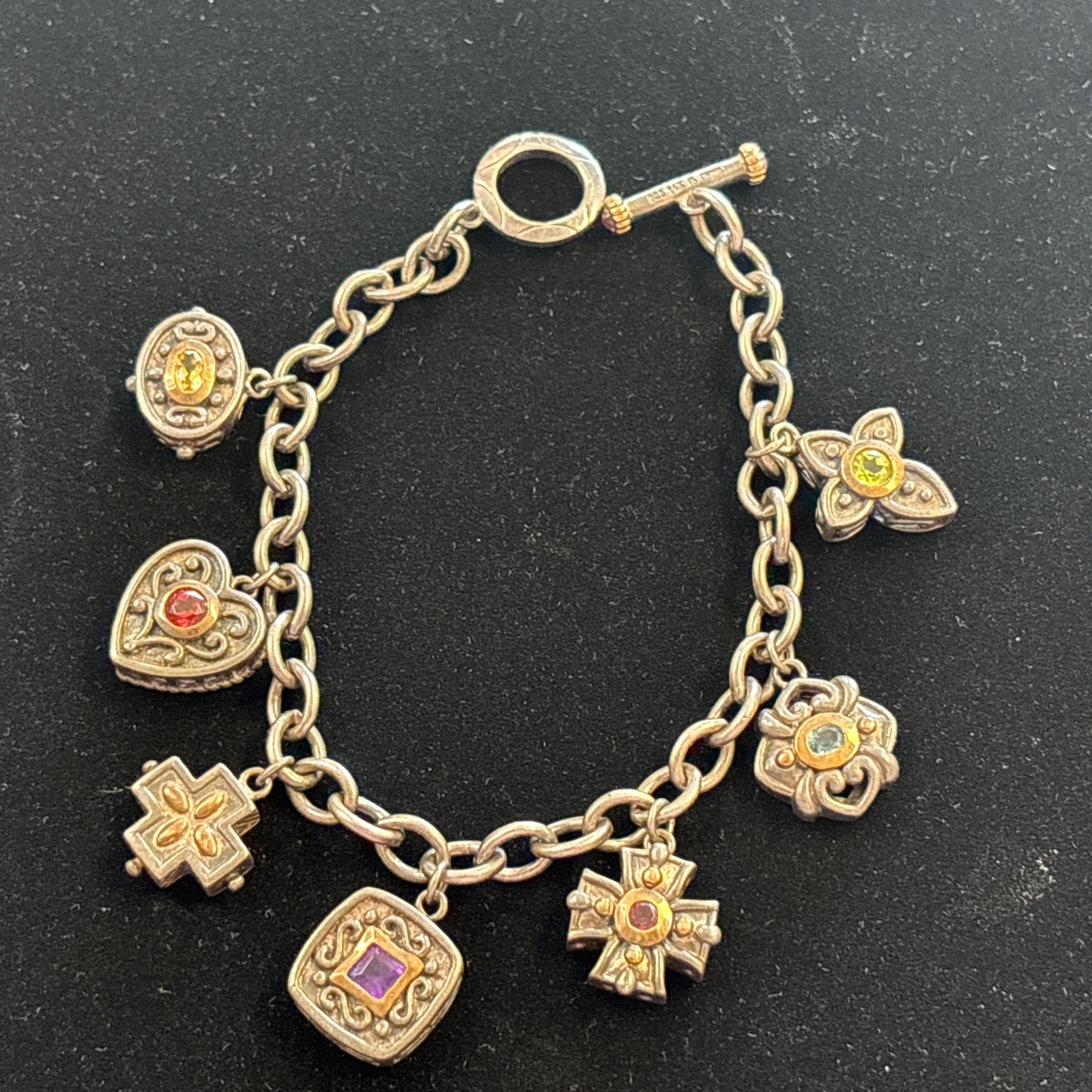 Prime Art & Jewelry Silver 14k Yellow Gold Cross Charm Toggle Bracelet – .81