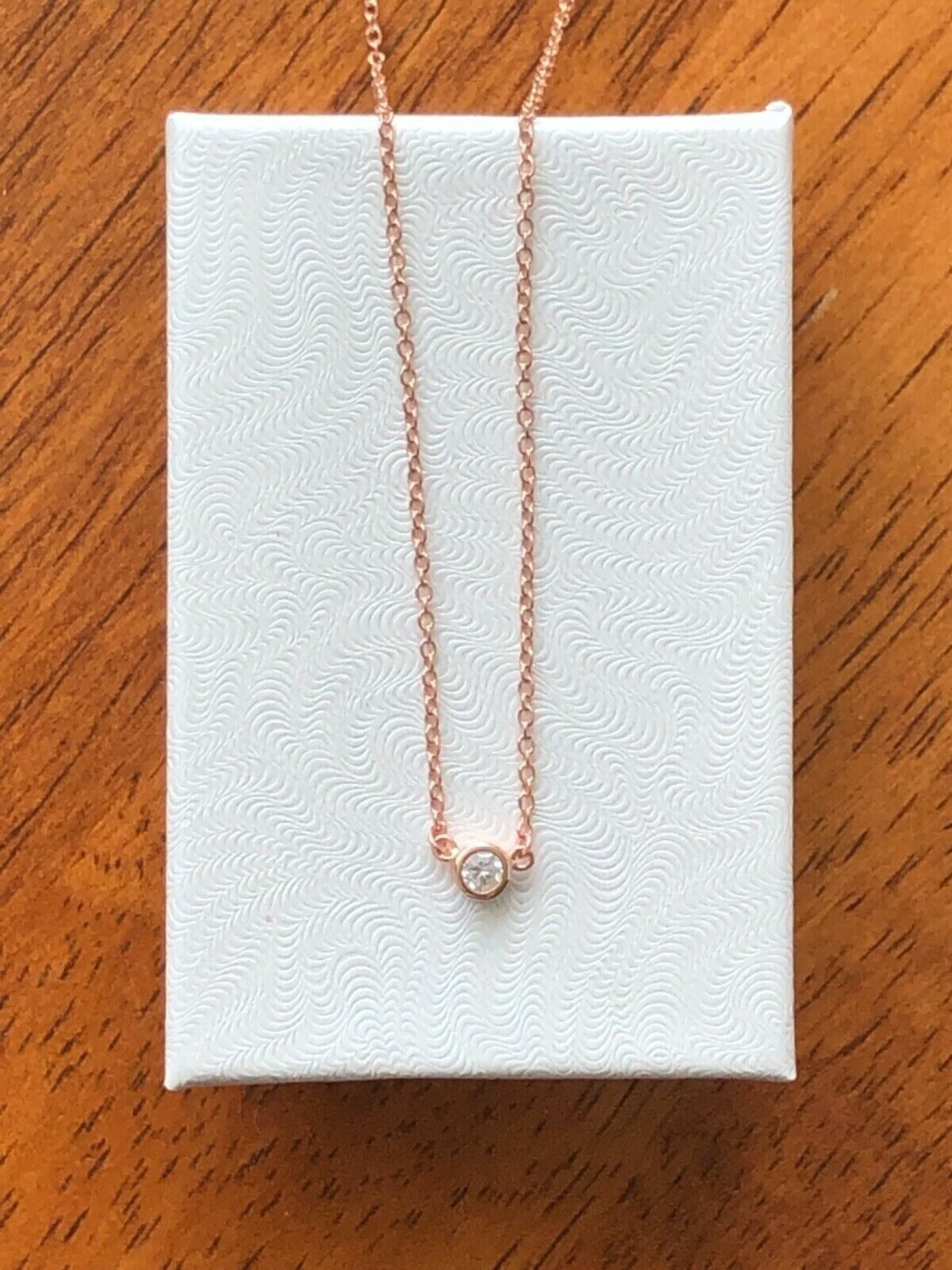 925 Sterling Silver CZ Round Bezel Solitaire Pendant Necklace Dainty 3mm 17.75″