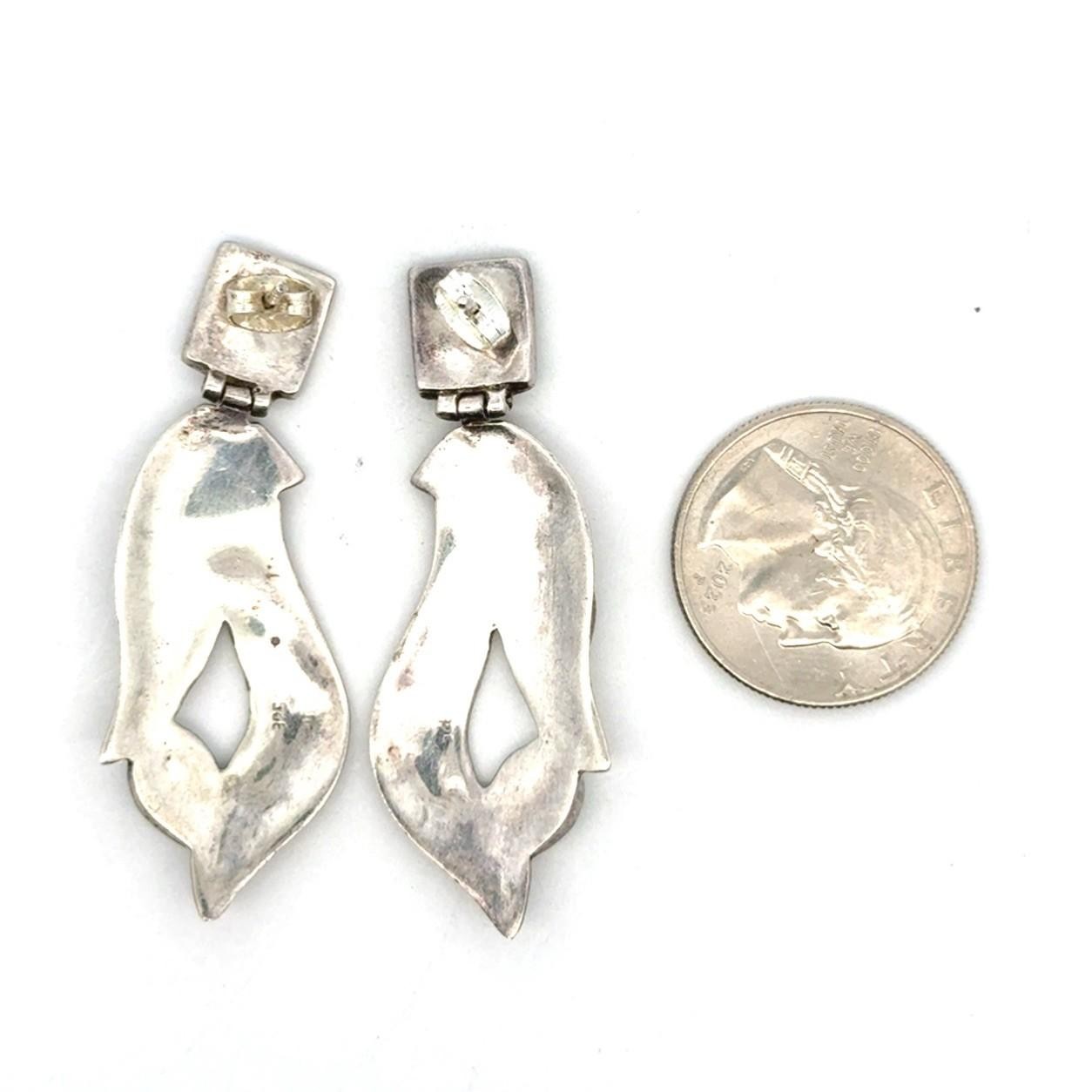Vintage .925 Sterling Silver Abalone Bezel Set Earrings, 12.0g