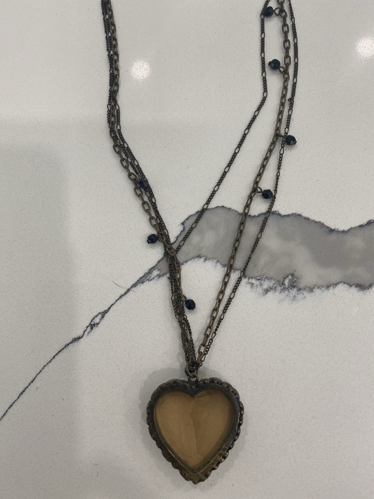 Betsey Johnson Multi Chain Leopard Heart Pendant Necklace Black Beads 17 to 19