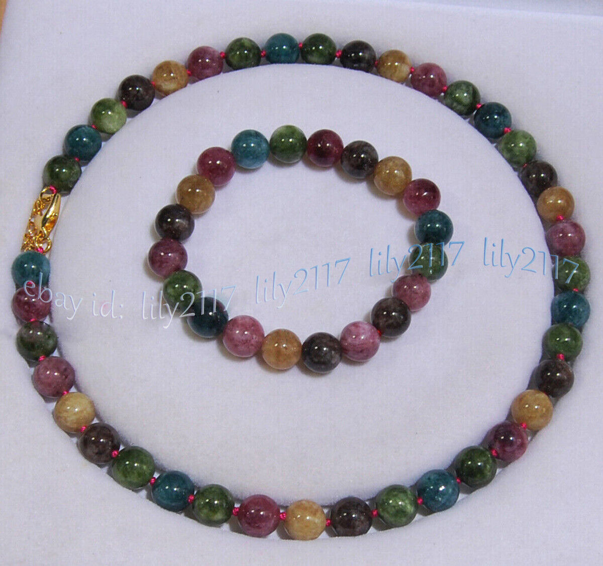 Natural Multicolor Tourmaline Round Gemstone Beads Necklace Bracelet Earring Set