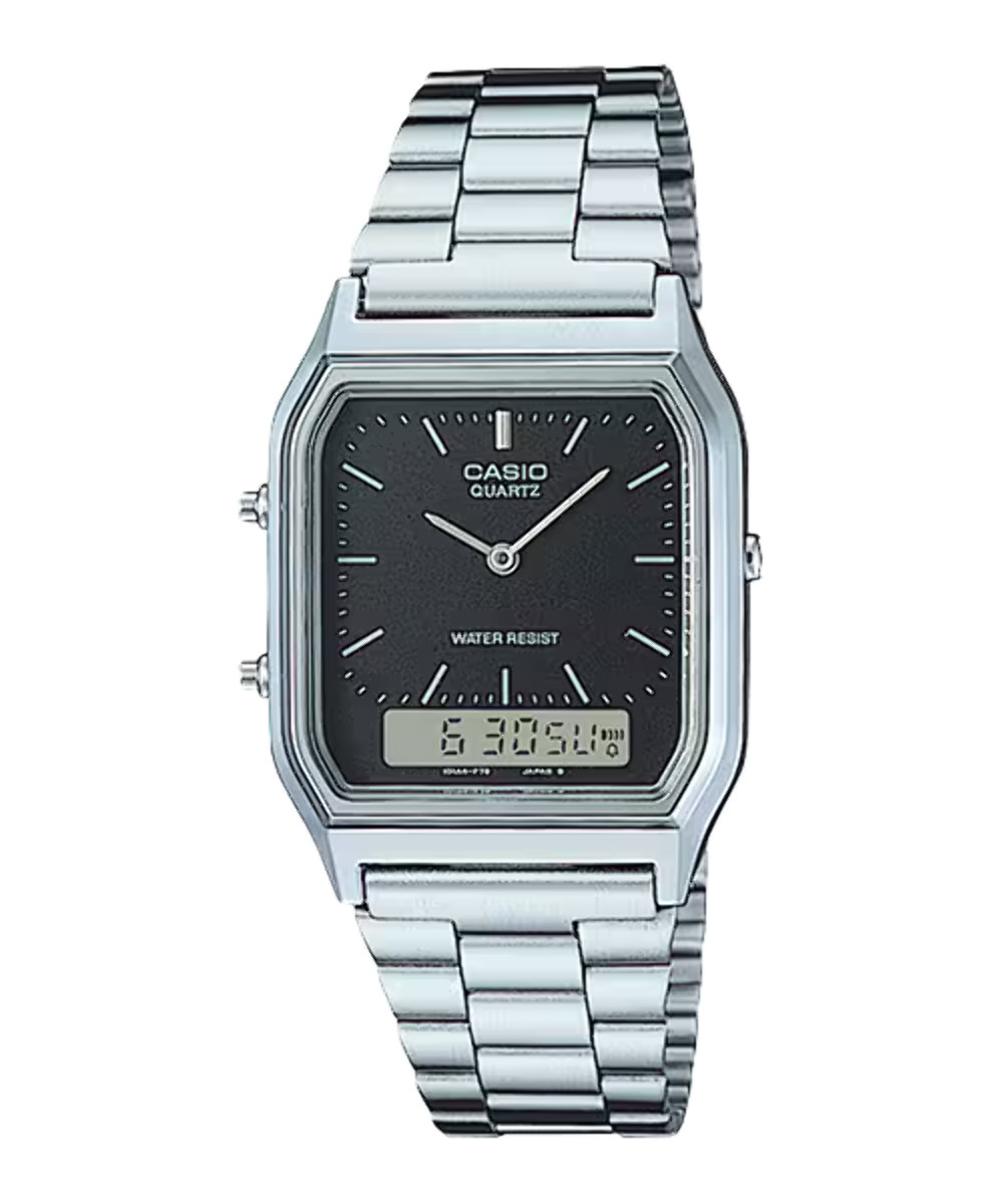 CASIO AQ230A-1DM AQ230A-1D A/D QUARTZ BLACK DIAL STEEL WATCH
