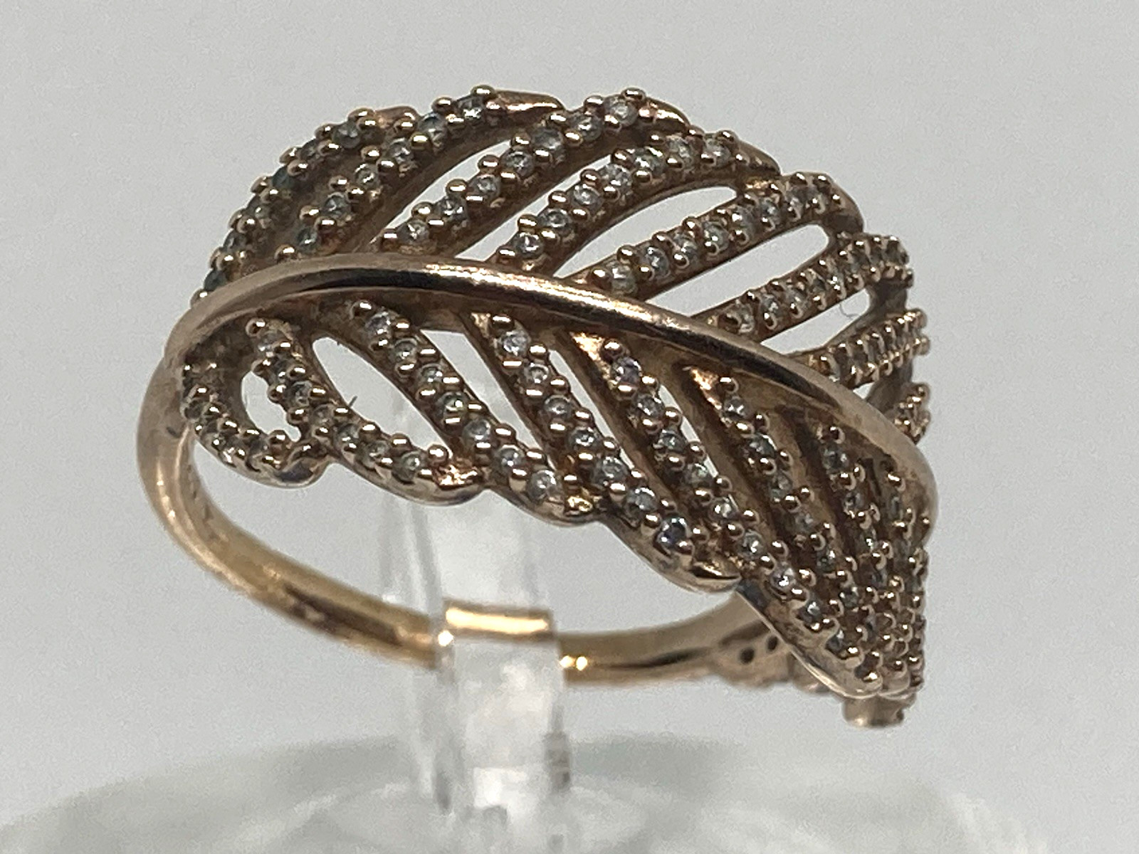 Stamped Algot Enevoldsen Pandora Light As A Feather Ring 14k Rose GP CZ Sz 6