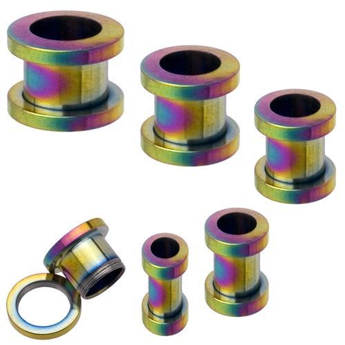 2) Titanium Screw on Tunnels Ear Plugs Rainbow 8g 3mm