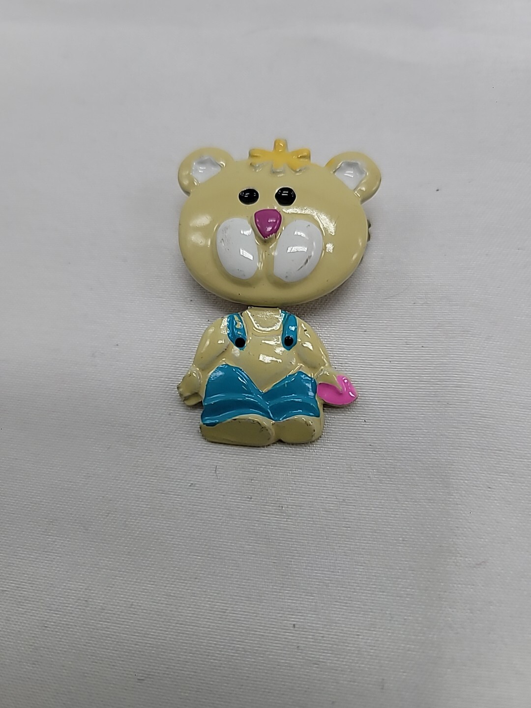 Vintage Enamel Bear Pin w/ Moveable Dangling Body, Made in Korea, 1.5” Tall Cute