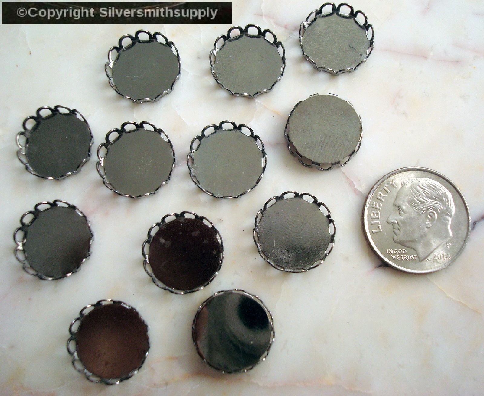 Bezel cups gunmetal black 12mm round machine made gallery edge 12 cups bc031