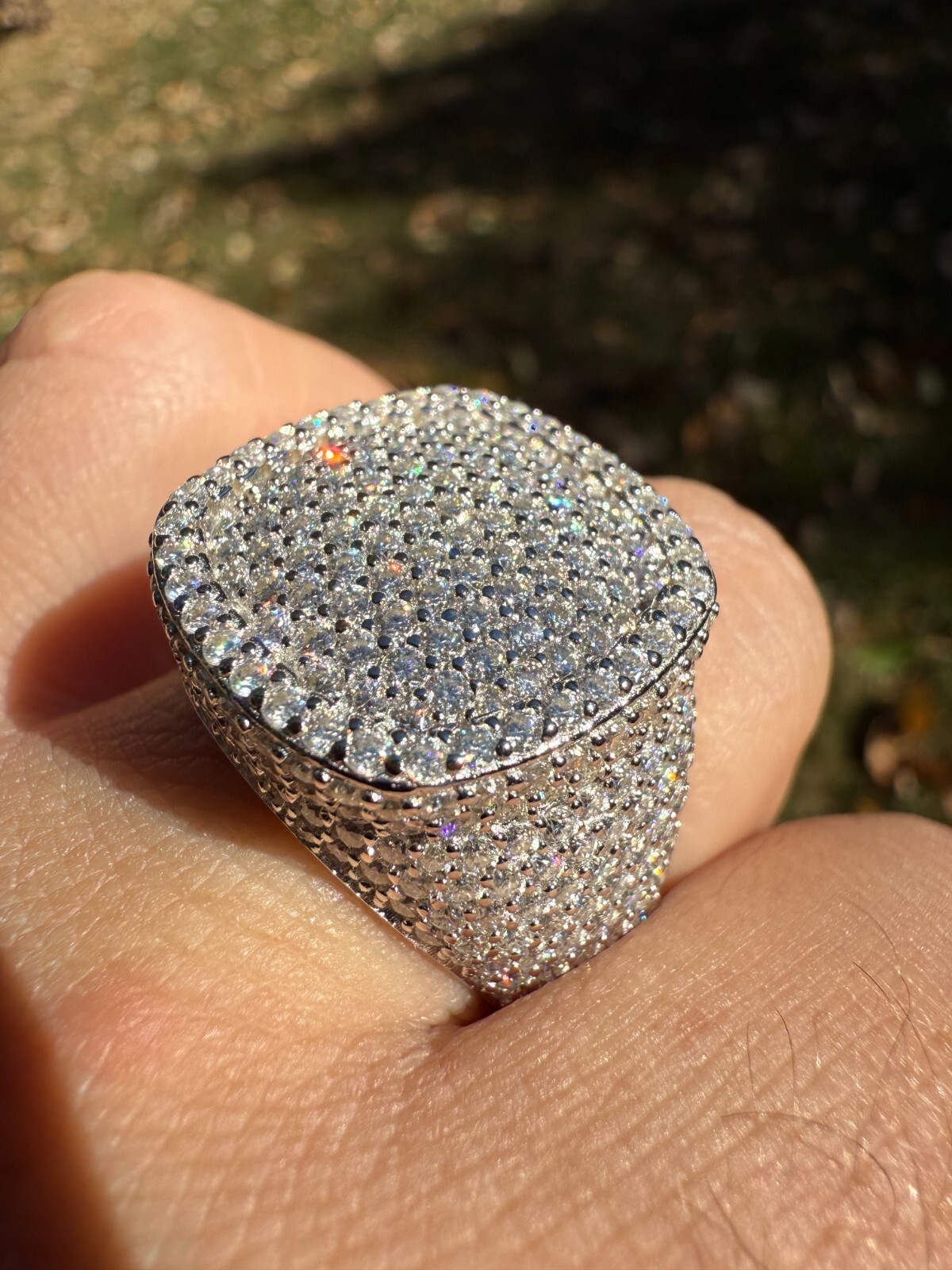 MOISSANITE Mens Large Fully 3D Square Dome Iced Hip Hop Ring 925 Sterling Silver