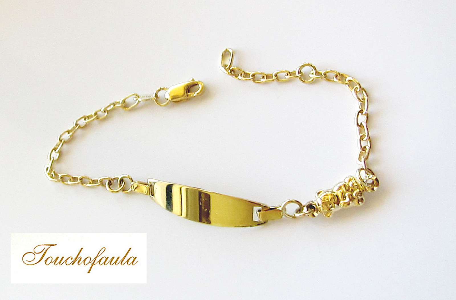 14K YELLOW GOLD BABY ID BRACELET WITH AN ATTACHED TEDDY BEAR MADE IN ITALY