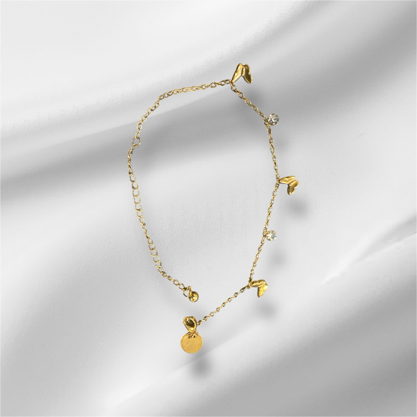 14kt Yellow Gold 10-inch Semi-Solid Rope with Lobster Clasp for Ankles Butterfly
