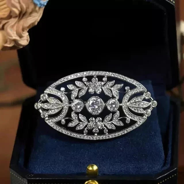 3Ct Round Lab Created Diamond Art Deco Stylish Brooch Pin 14K White Gold Plated