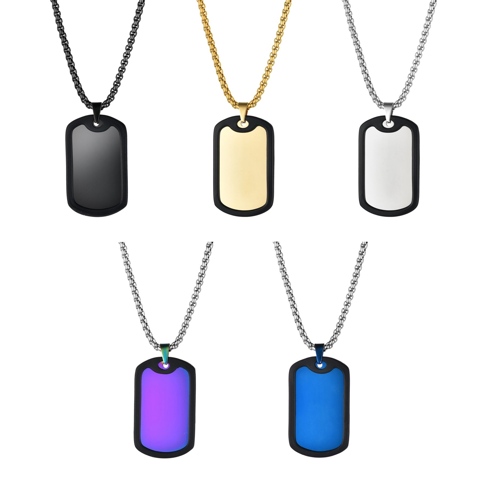 Men Army Military Stainless Steel Silicone Dog Tag Pendant Necklace Free Engrave