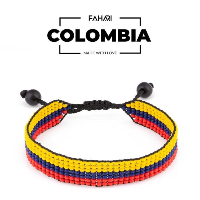 Colombia Flag Bracelet: Handmade Bracelet, Adjustable Beaded String Boho-Style