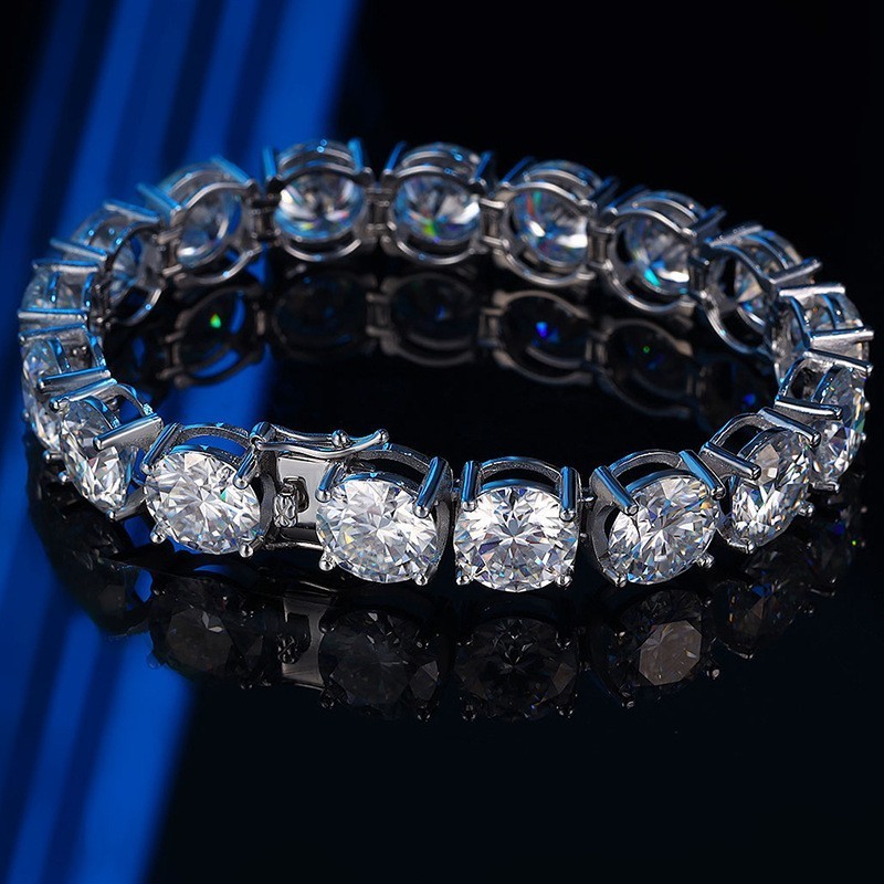 10mm 4 Carat D Color Moissanite Tennis Chain Bracelet 925 Silver Passes Tester
