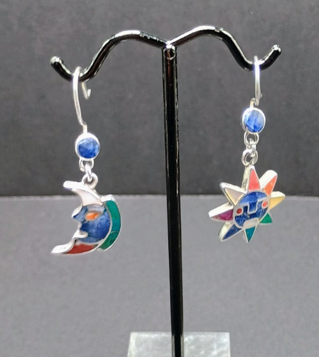 950 Silver Sun Moon Inca Wedding Earrings