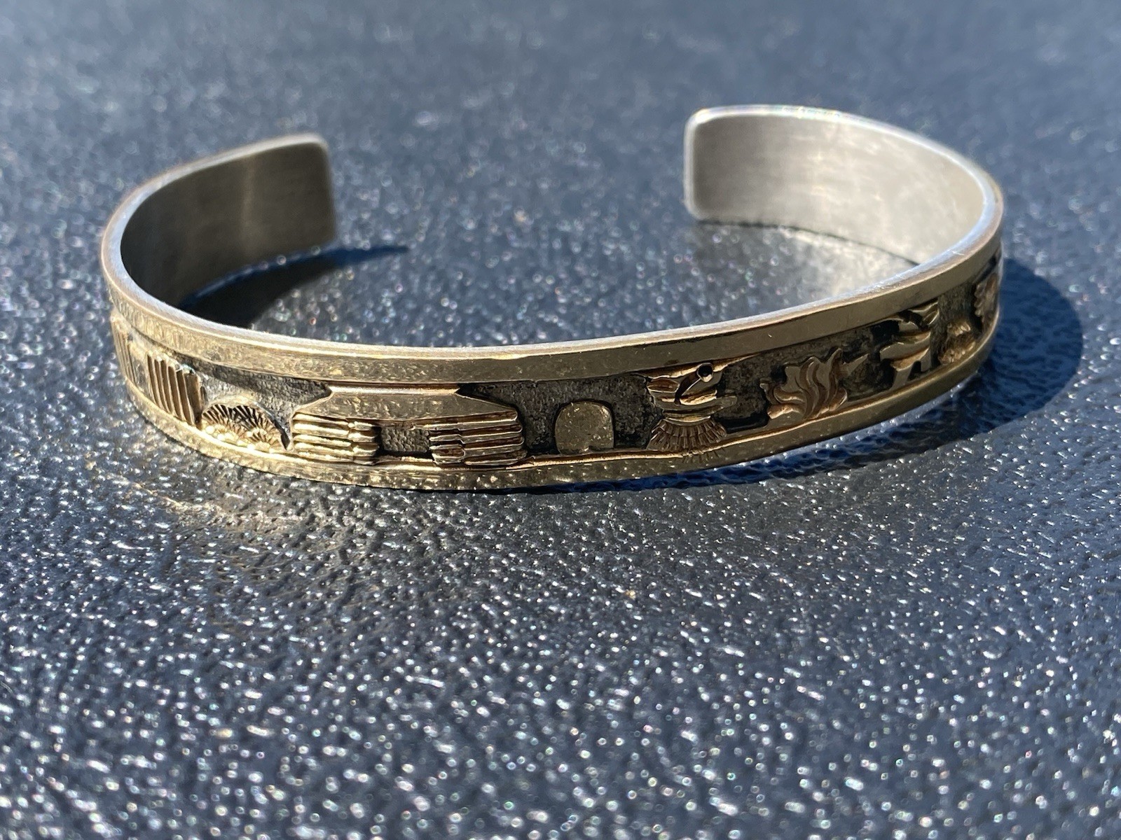 12K Gold Filled Sterling Silver Cuff Becenti Jr BCT Native American Story Teller