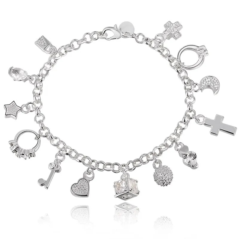 925 Sterling Silver Charm Glossy Bead Bangle Women’s Fashion Bracelet Jewelry