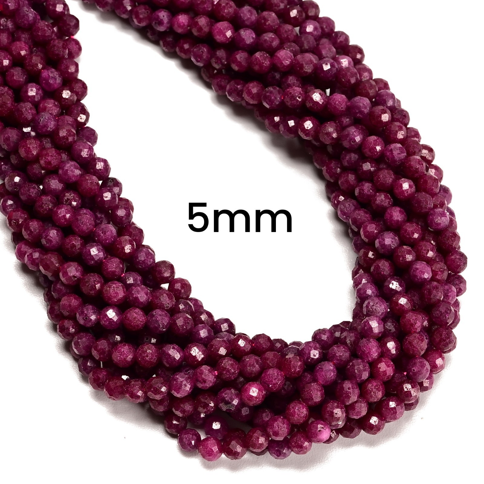 Natural Ruby Faceted Round Beads Size 5mm 6mm 15.5″ Strand