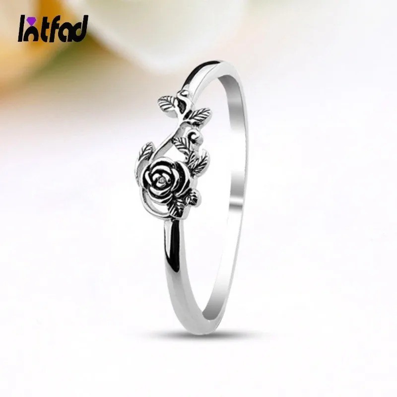 925 Plated Silver Rose Flower Design Rings Engagement Ring Jewelry For Women