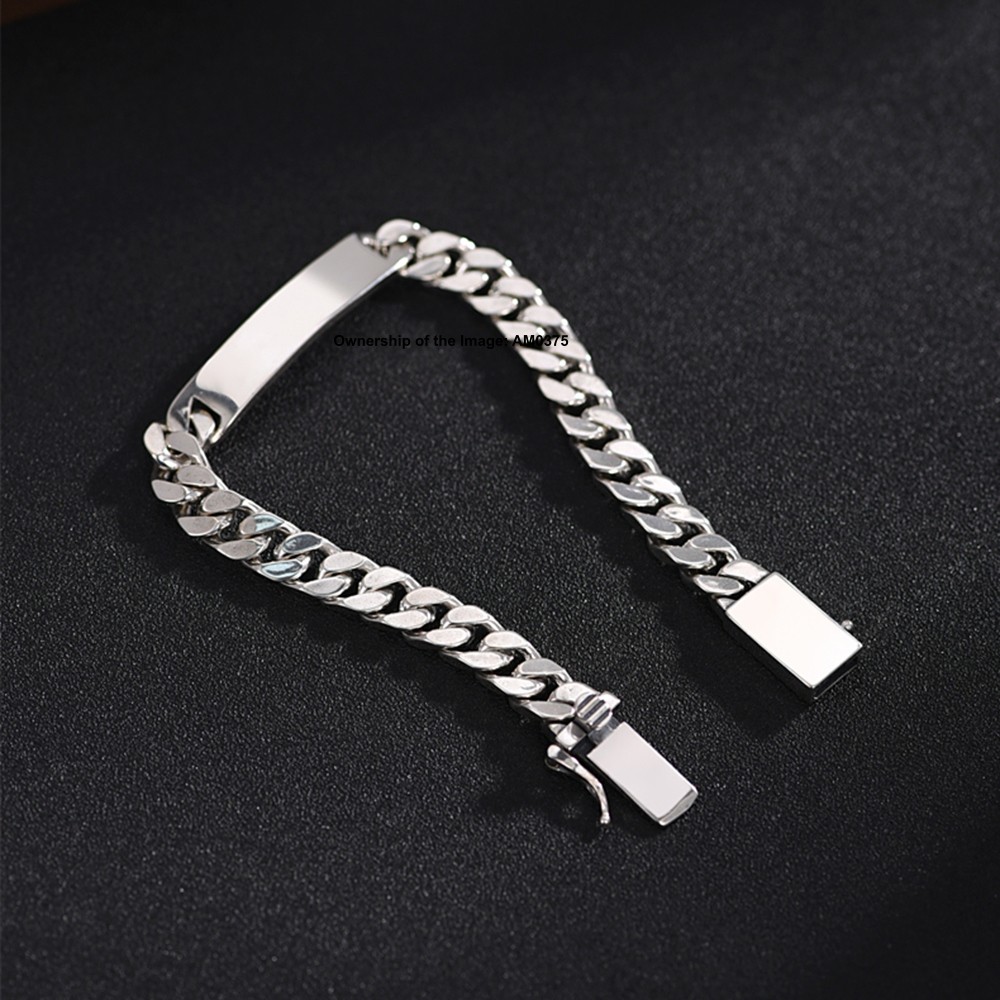 Pure 925 Sterling Silver Curved Plate Curb Link Chain Bracelet Unisex Jewelry