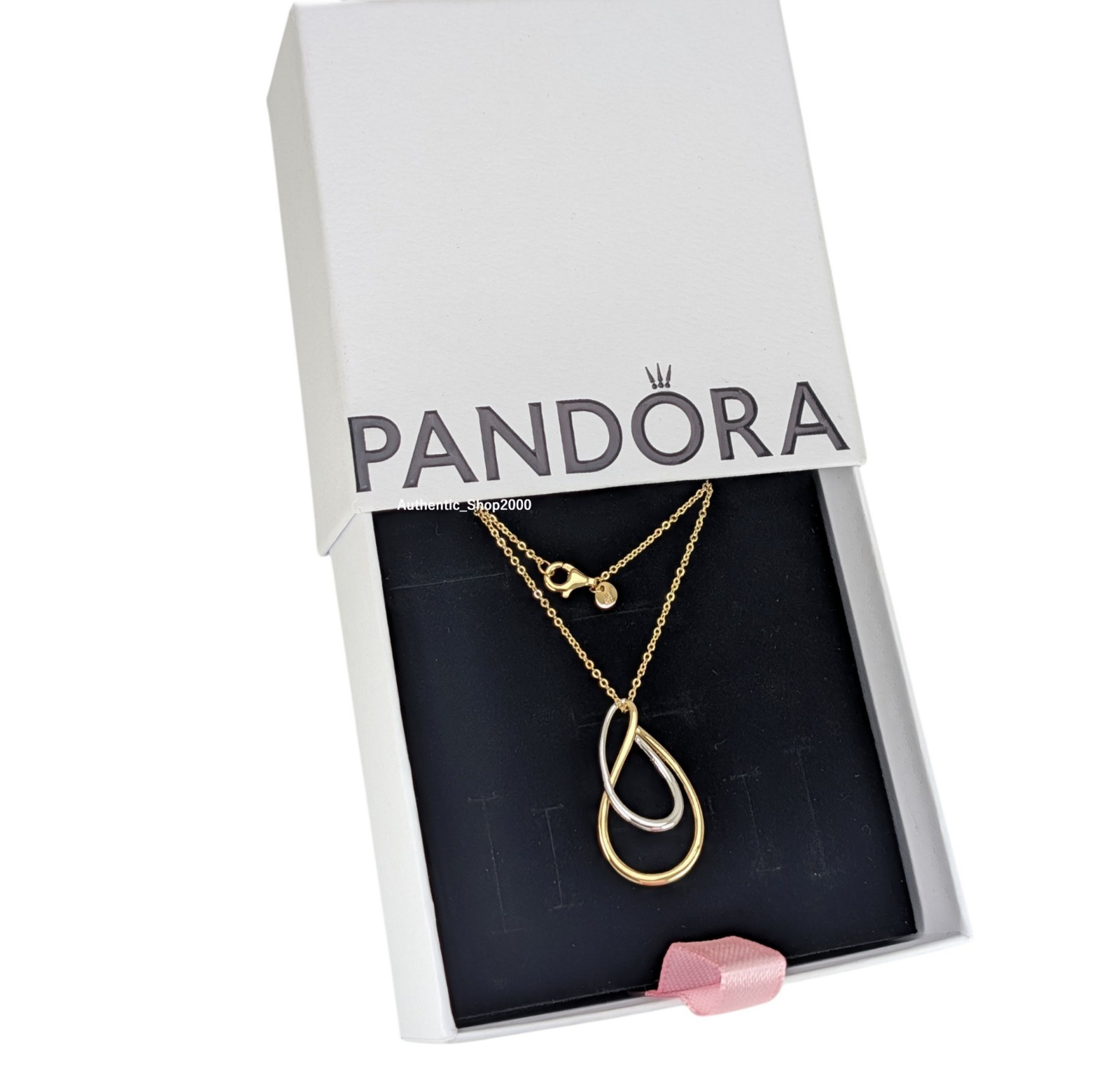 NEW 100% Authentic PANDORA Two Tone Double Pendant Gold Chain Necklace 364668C00
