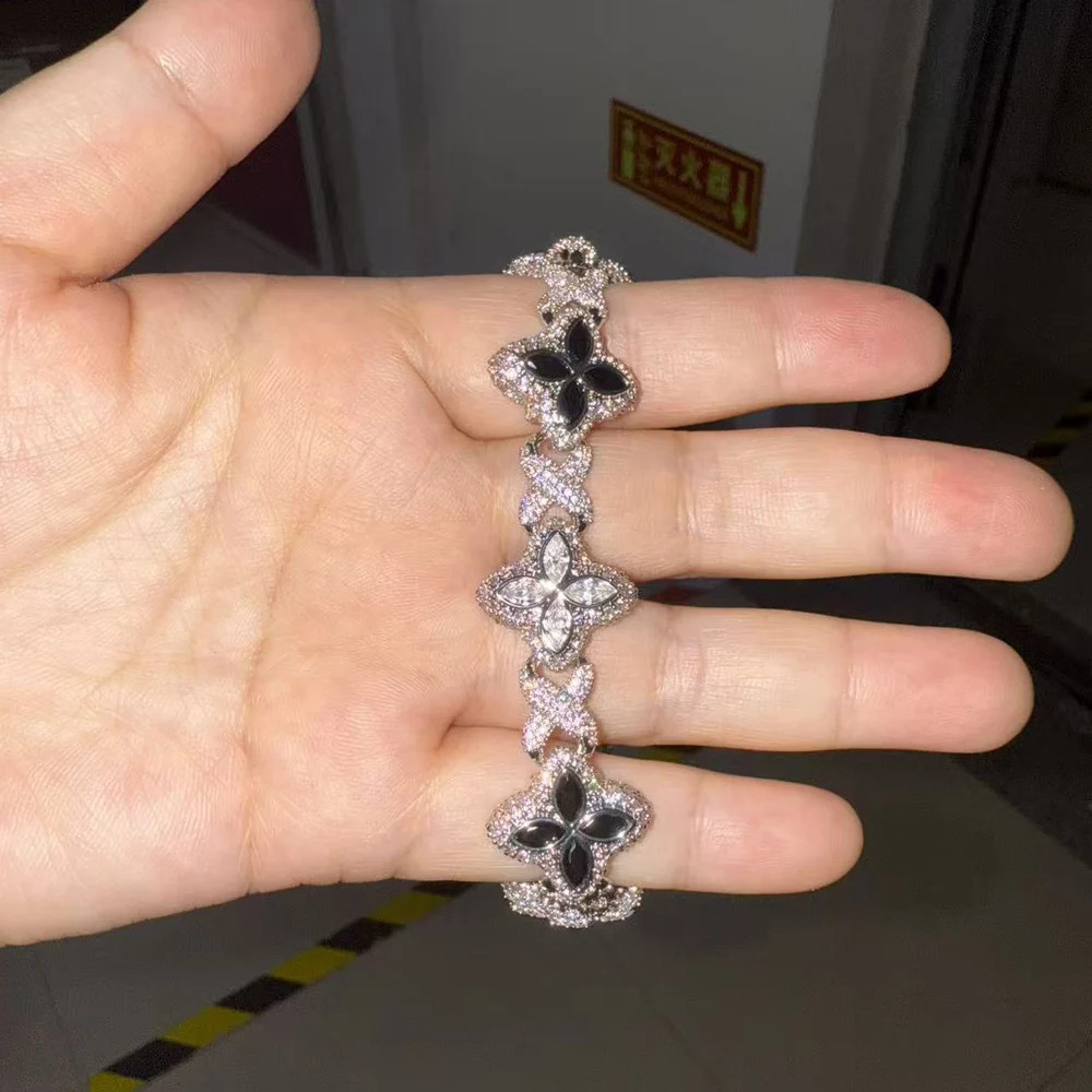 Baby Blue Baguette CZ Floral Infinity Cuban Link Bracelet Unisex