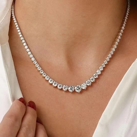 13 ctw Round Cut Created Diamond Tennis Women Necklace 14K White Gold Finish 18″