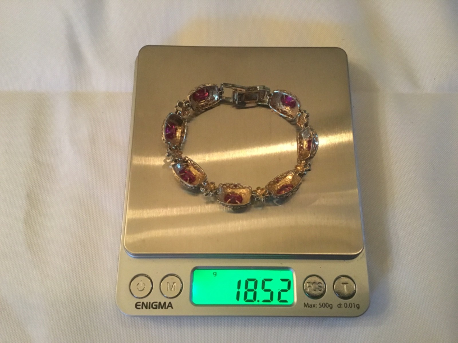 10KT Synthetic Ruby Bracelet -18.52 Grams- Adjustable Clasp- Wear or Scrap