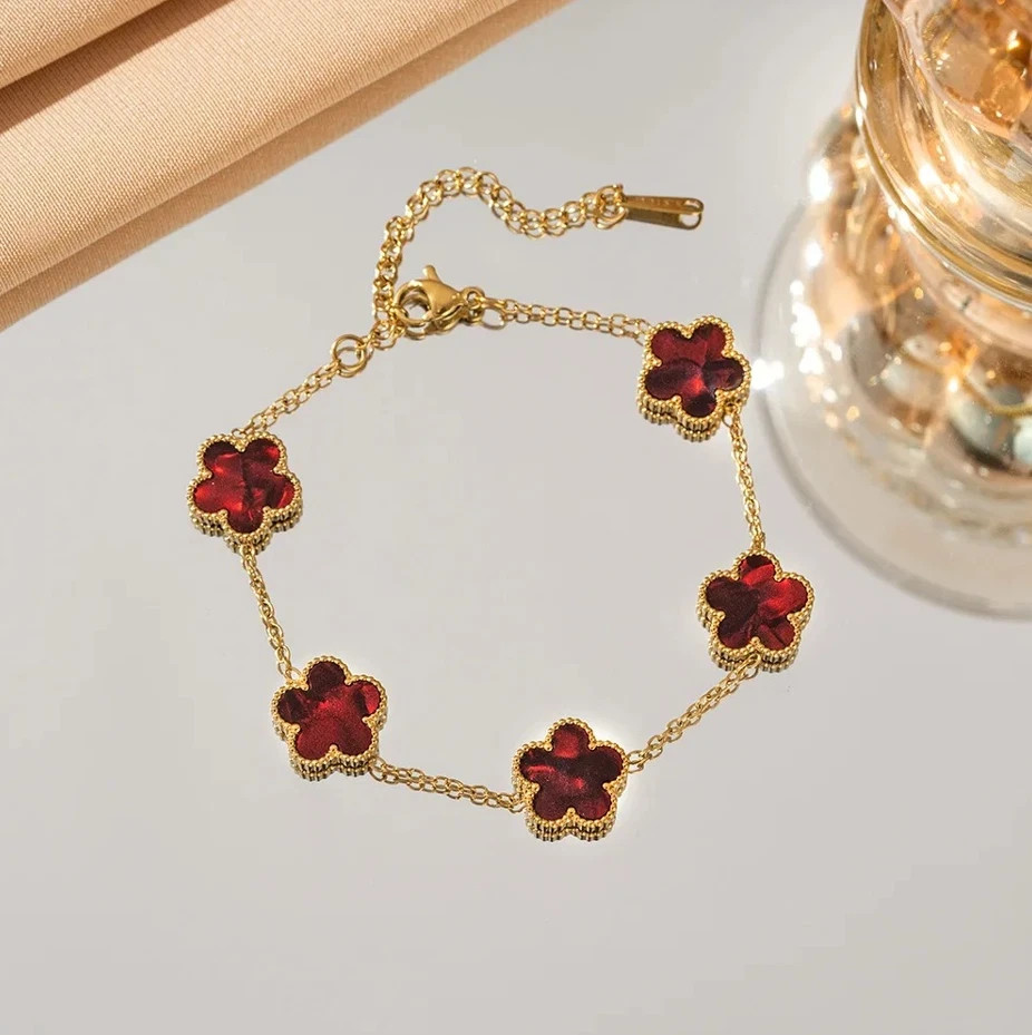1 pc Adjustable Five Flower Stainless Steel Bracelet for Women