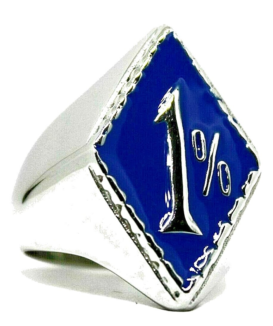 1% Outlaw Biker Ring, Blue, One Percent, Stainless Sz 7,8,9,10,11,12,13,14,15