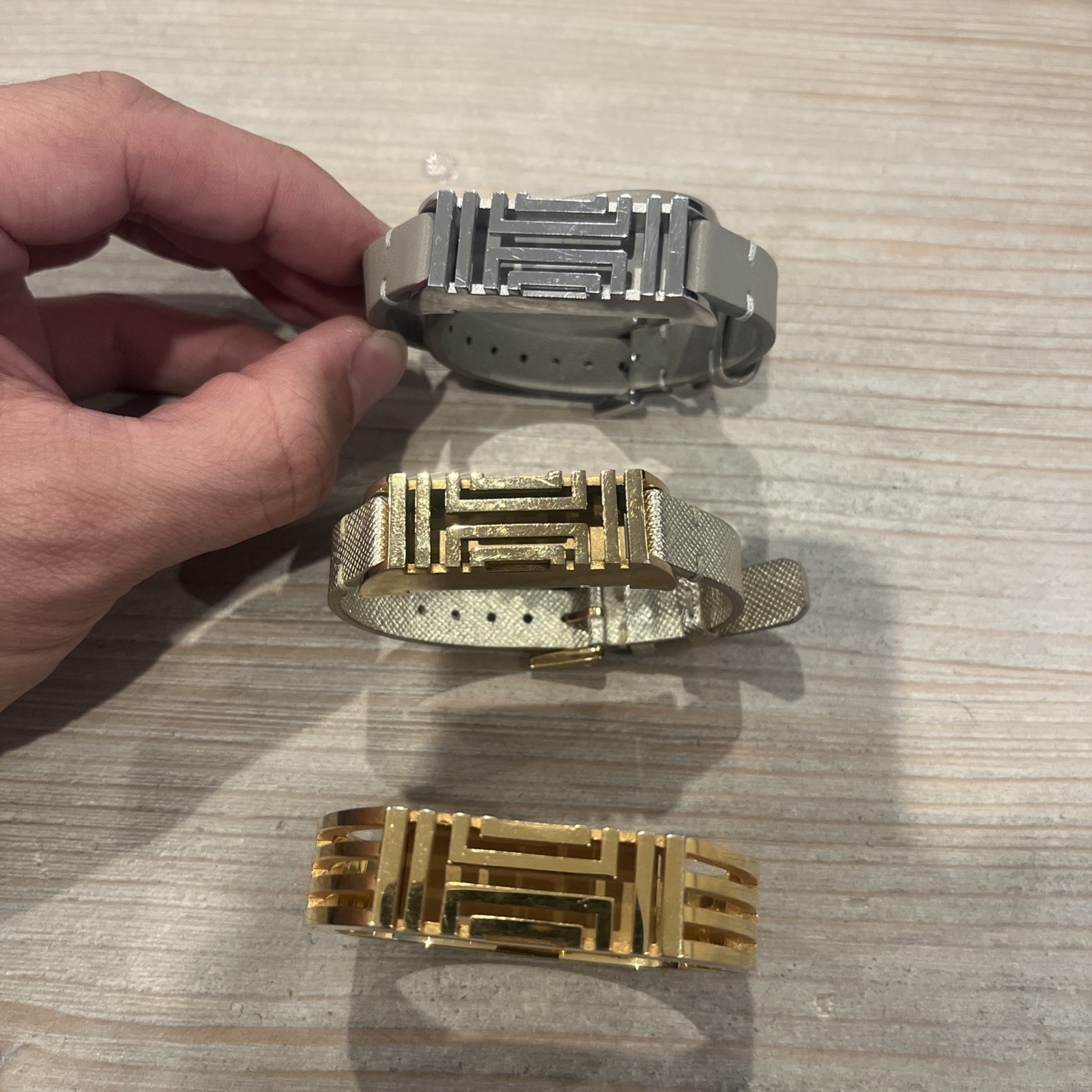 Tory Burch X Fitbit Bundle Of 3 Gold Beige And Sliver Grey Bands