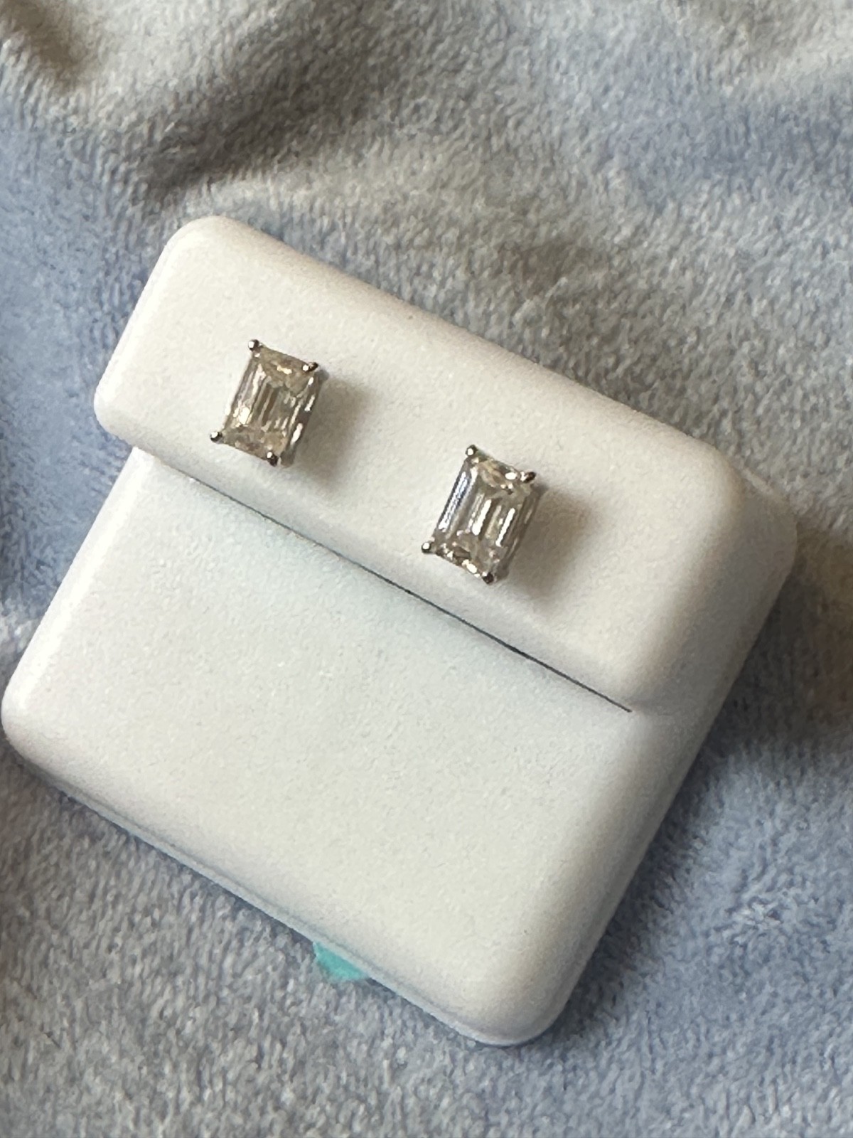 925 sterling silver emerald cut moissanite earrings