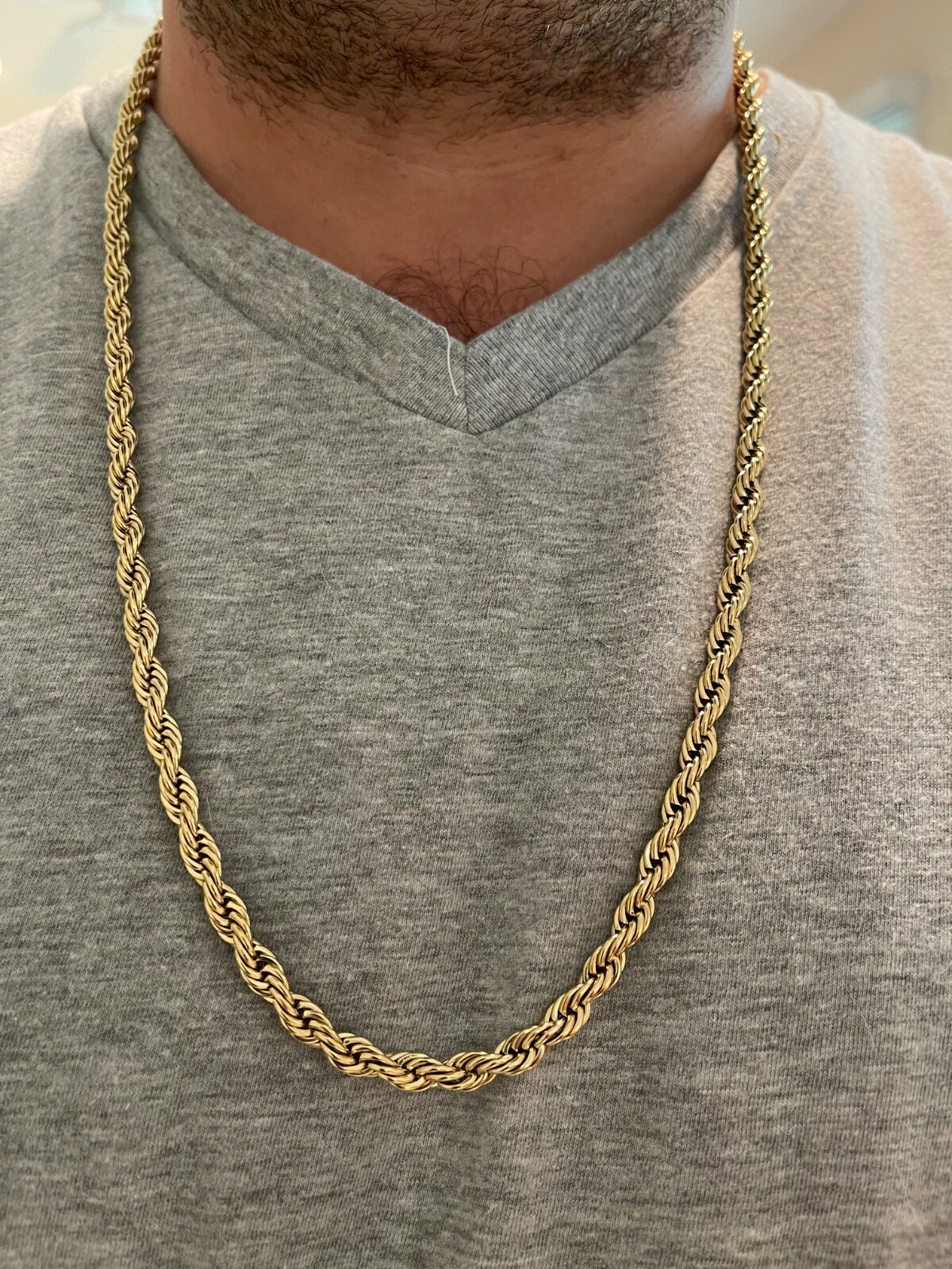 Men’s Real Rope Chain Necklace 14k Gold Plated Stainless Steel – 2mm-6mm 18-30″