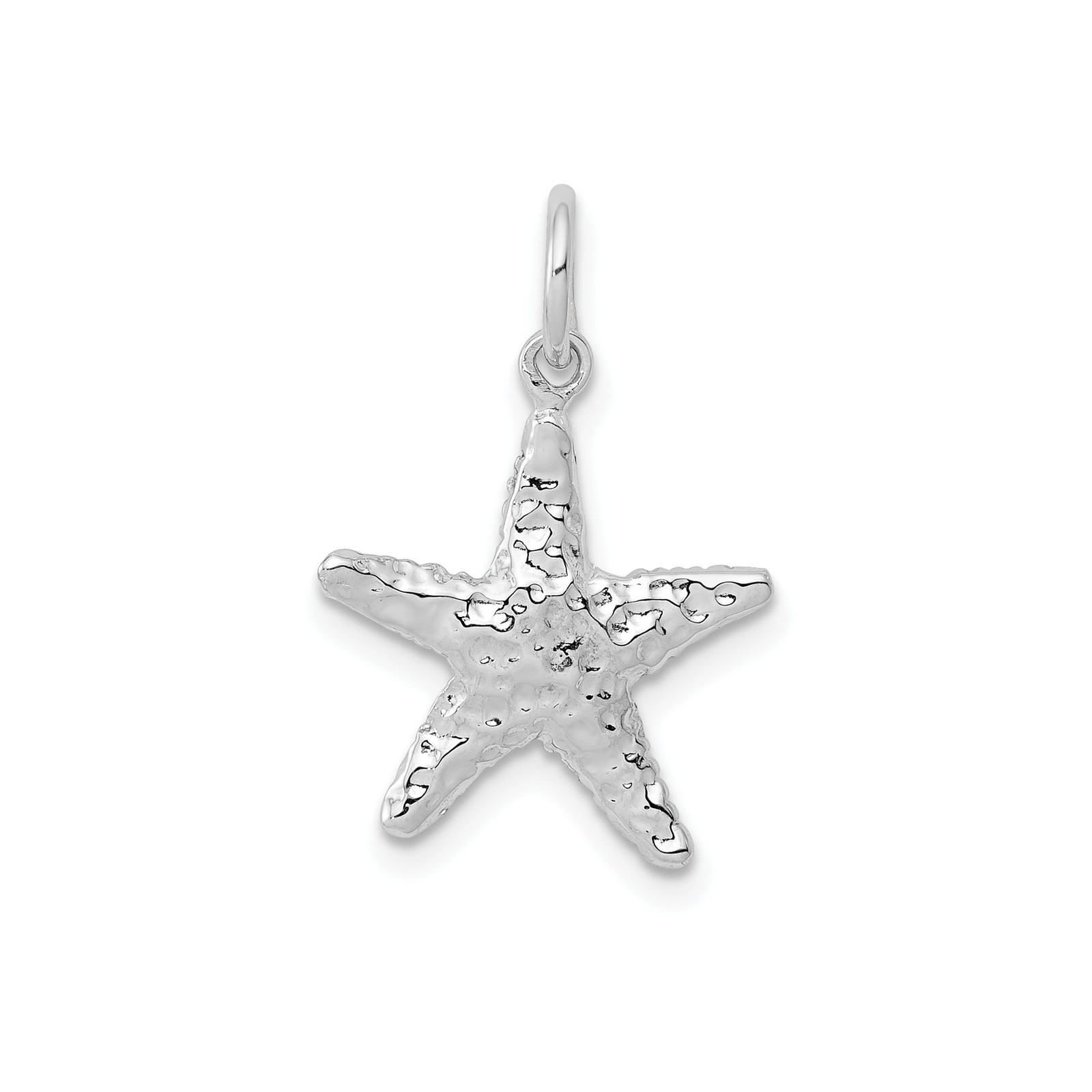 14k White Gold Starfish Pendant Textured Nautical Charm Ocean Beach Necklace Lay