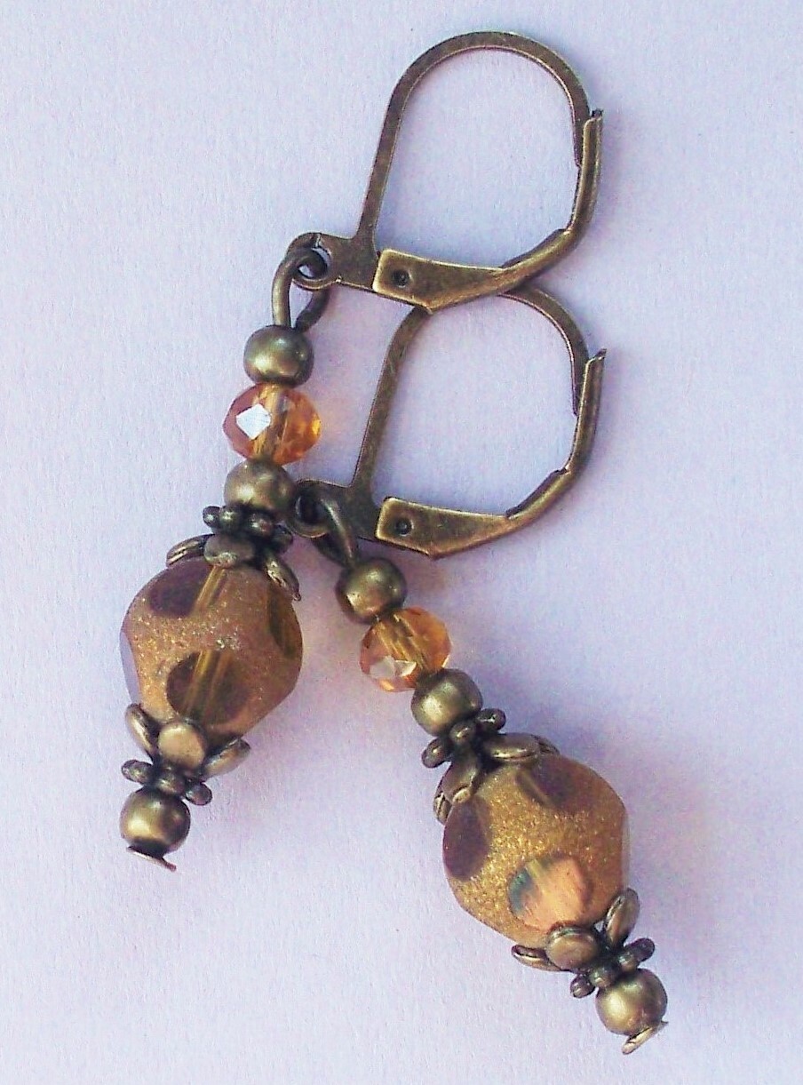 WINDOW CUT crystal RAINBOW TOPAZ Lever back BRONZE handcrafted CHOOSE XX