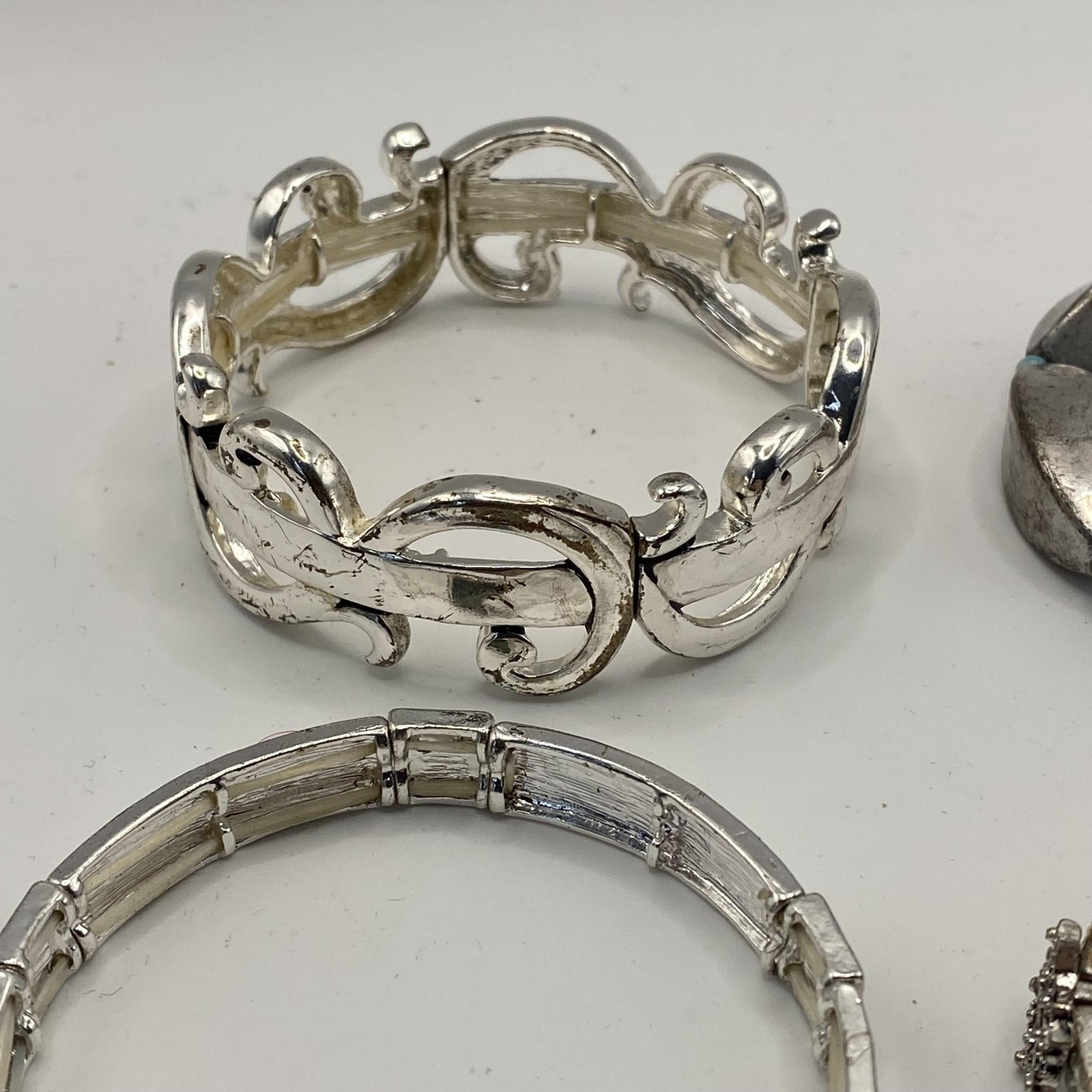 Silver Tone Bangle Beaded Bracelet Lot 4 Love Peace Inspirational 7.9 Inch