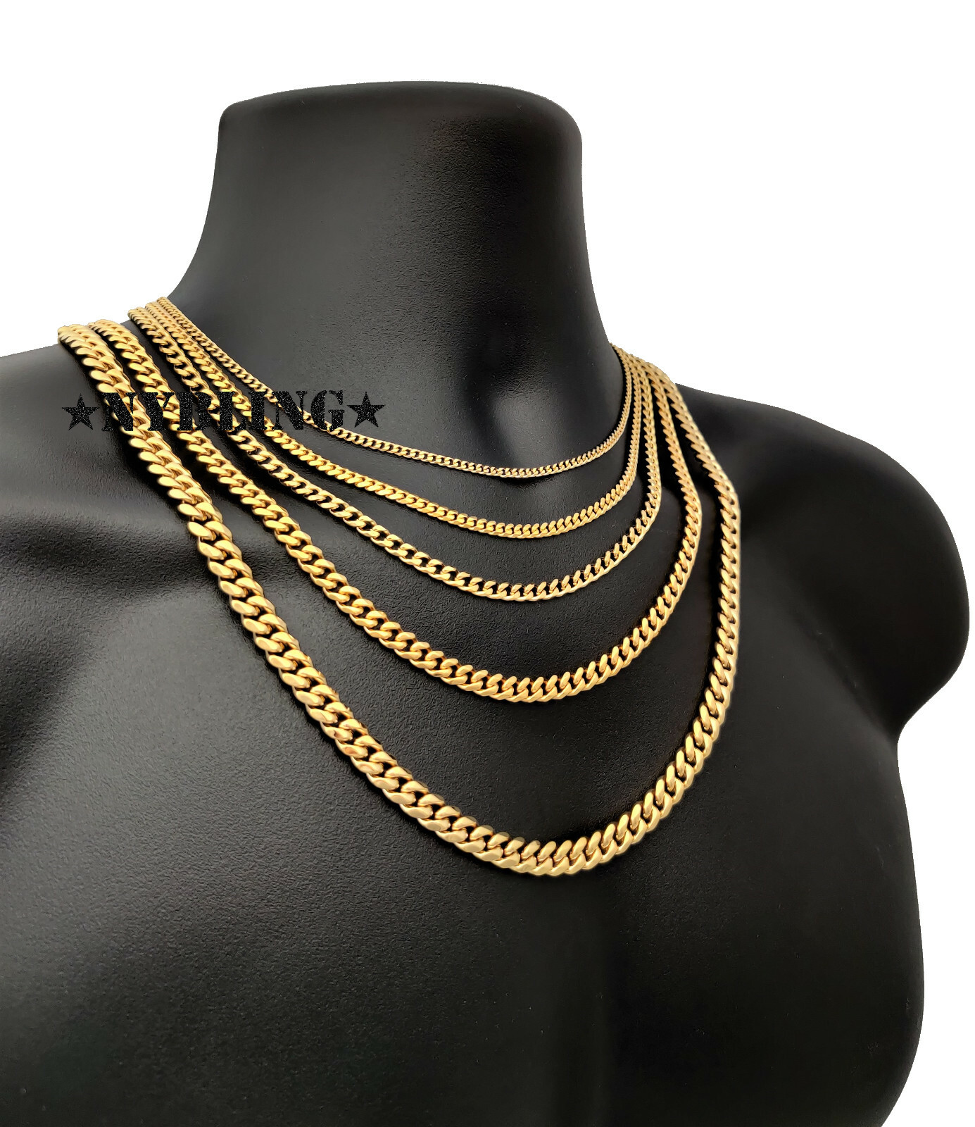 Miami Cuban Curb Link Chain Necklace 18k Gold Plated Stainless Steel Never Fades