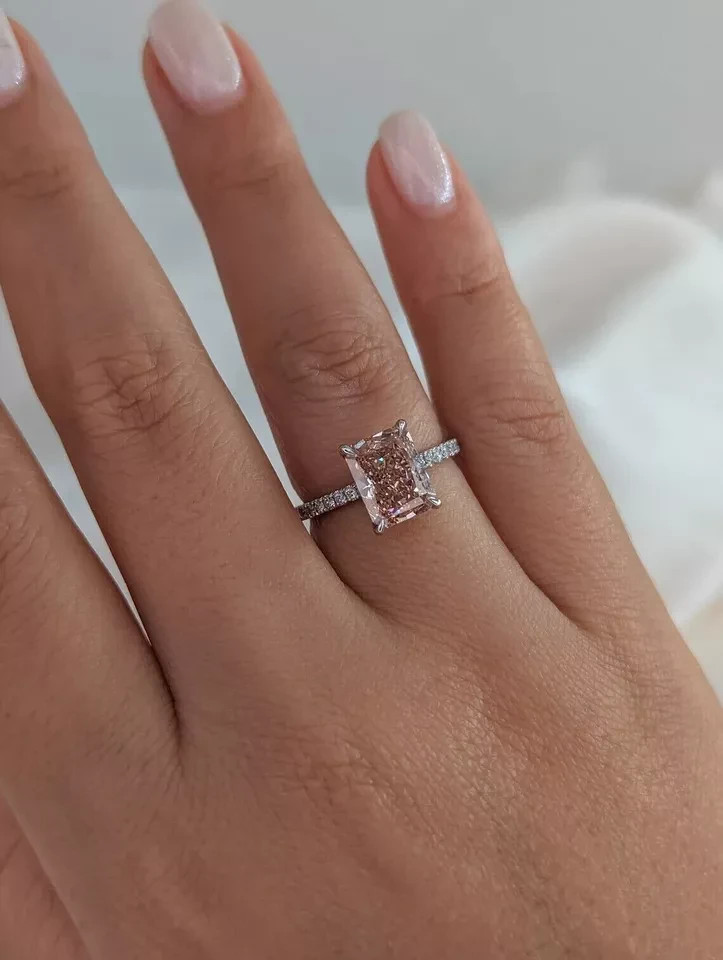 3.20 Ct Radiant Cut IGI Lab Created Diamond Ring 950 Platinum Fancy Vivid Pink