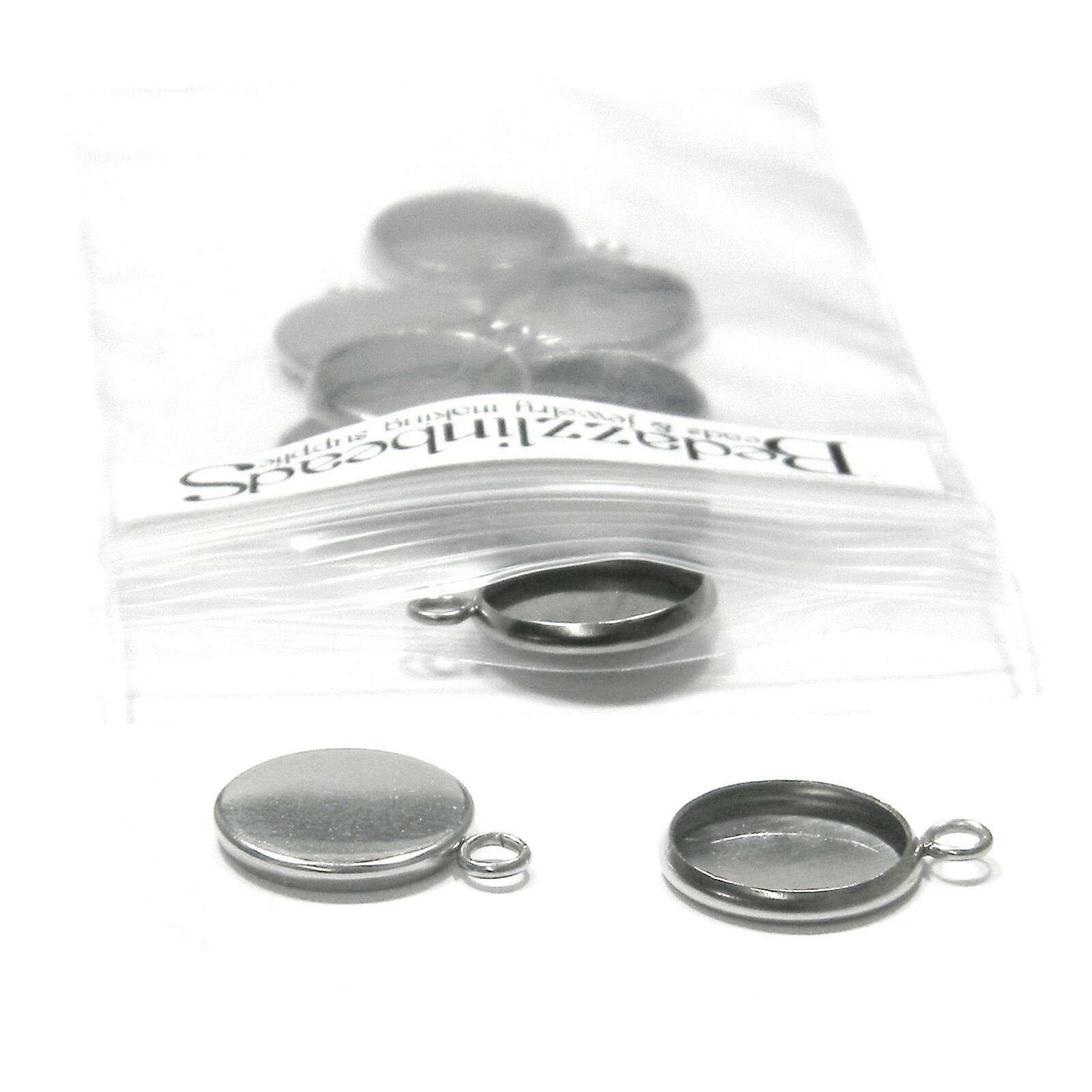 10 Surgical 304 Grade Stainless Steel Dark Silver 12mm Bezel Cup Pendant Charms