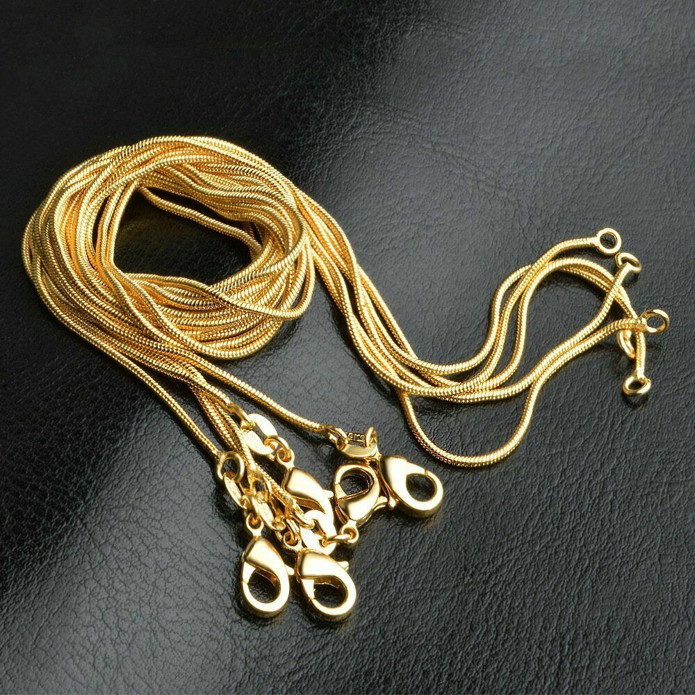 Solid 18K Gold Filled Tarnish-Free Classic 2mm Wide Italian Snake Chain Necklace