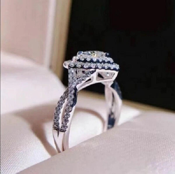 1.50Ct Lab Created Diamond Split Halo Engagement Ring 14k White Gold Finish