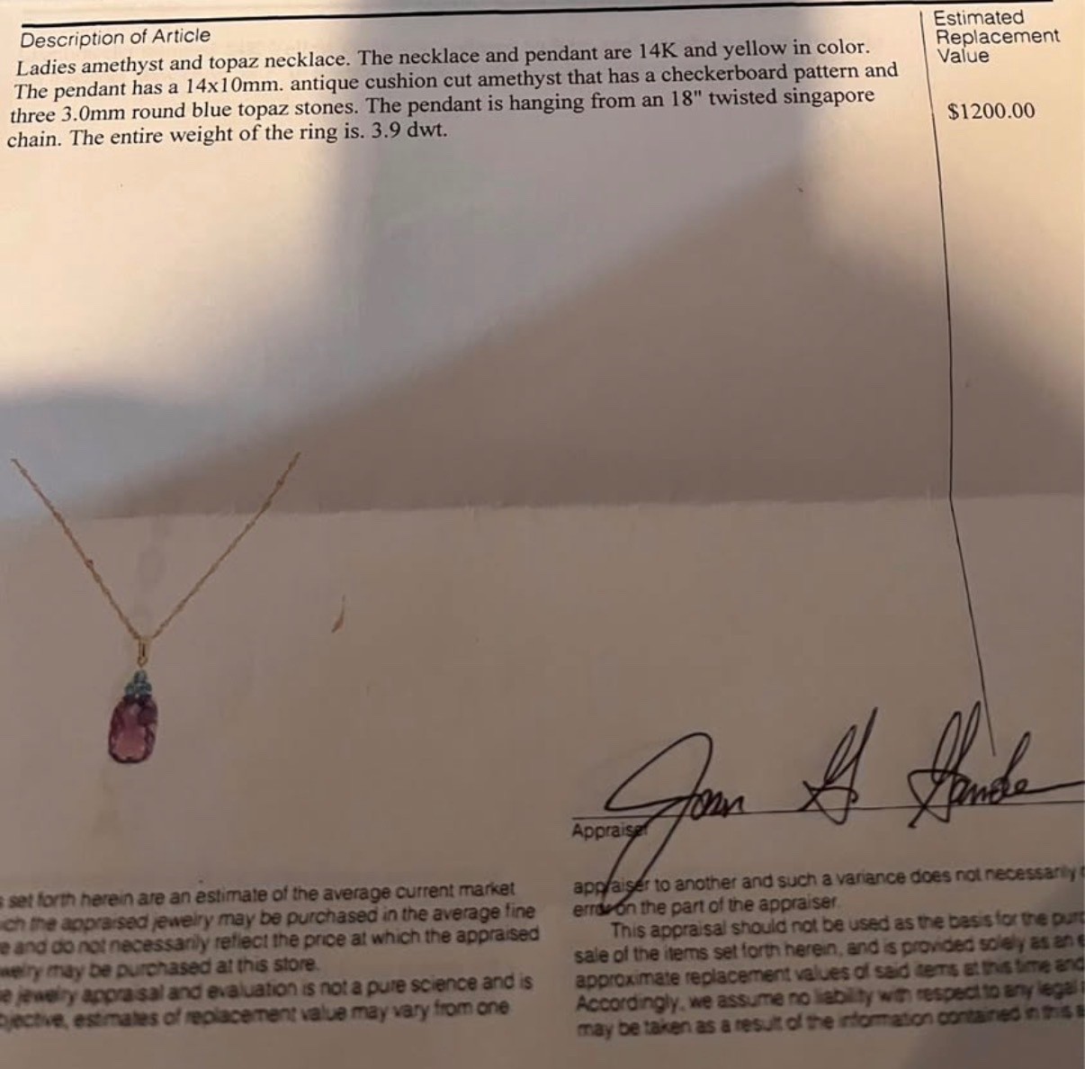 Excellent condition amethyst necklace with 18” 14K gold chain