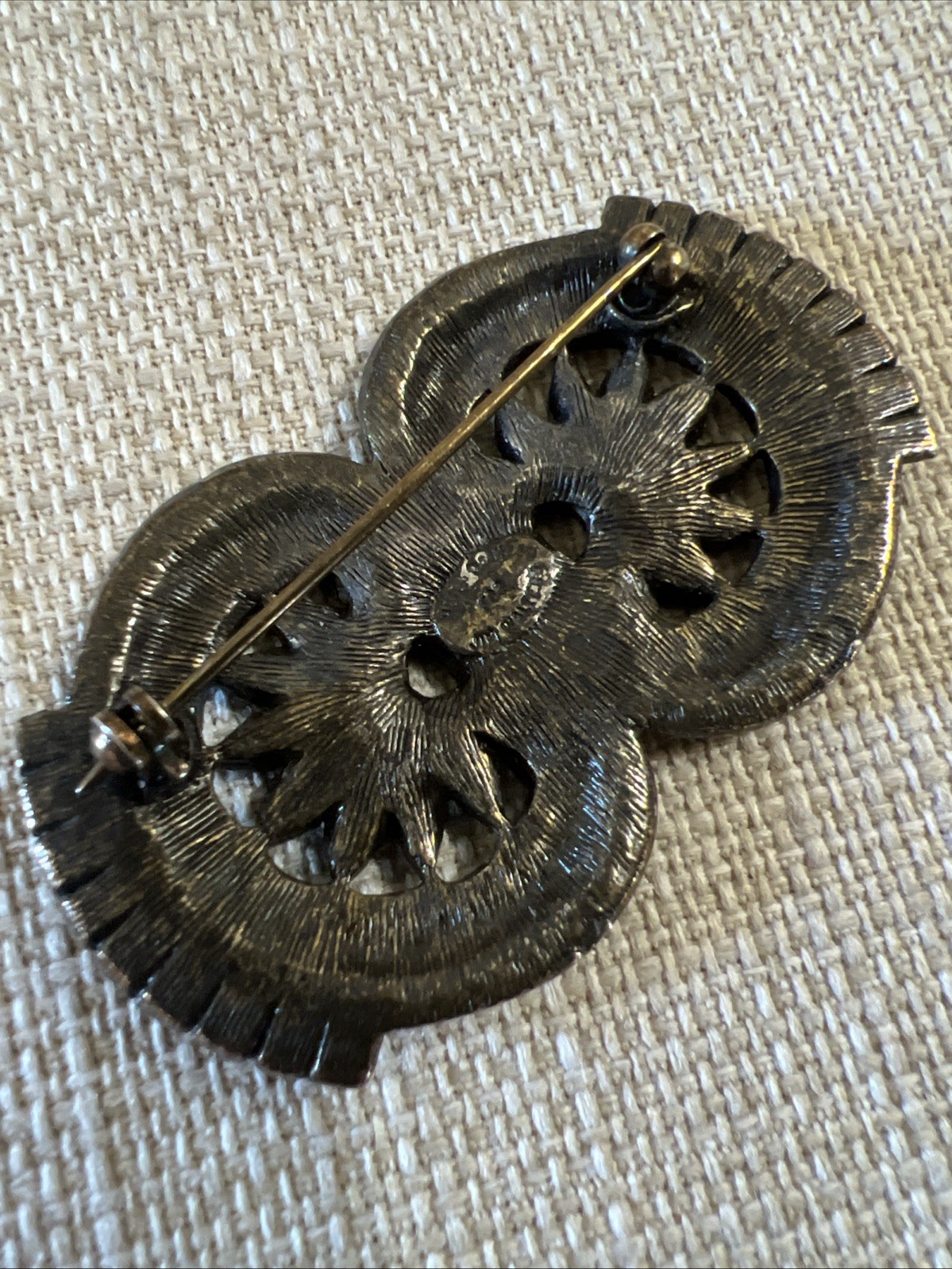 HEIDI DAUS For JIM WALTERS Clear Crystal Art Deco Brooch Antique Gunmetal Beauty