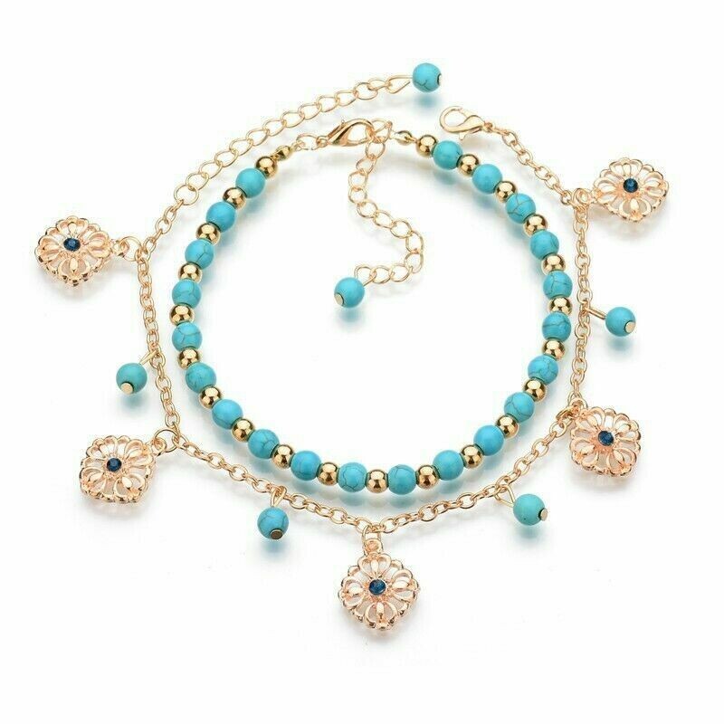New Turquoise Beaded Barefoot Beach Anklet Foot Chain Jewelry Ankle Bracelet