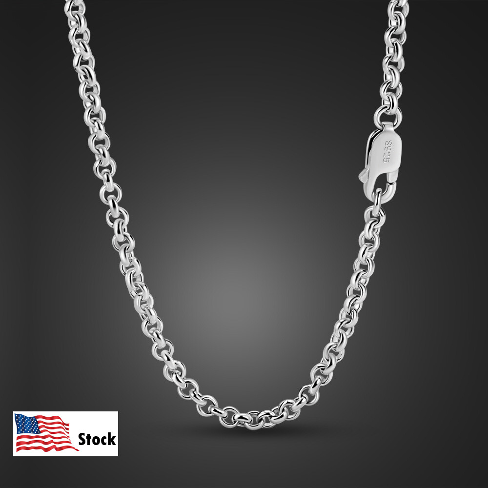 925 Sterling Silver Rolo Round Cable Chain Necklace 3mm 18″-28″ for Women & Men