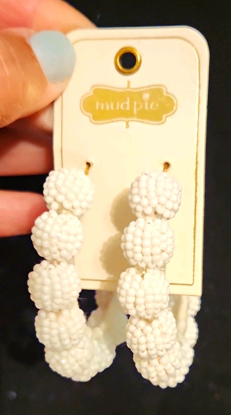 Mud Pie Hypoallergenic White Beaded Hoop Clip-On Earrings, Gold Tone 80290067WH