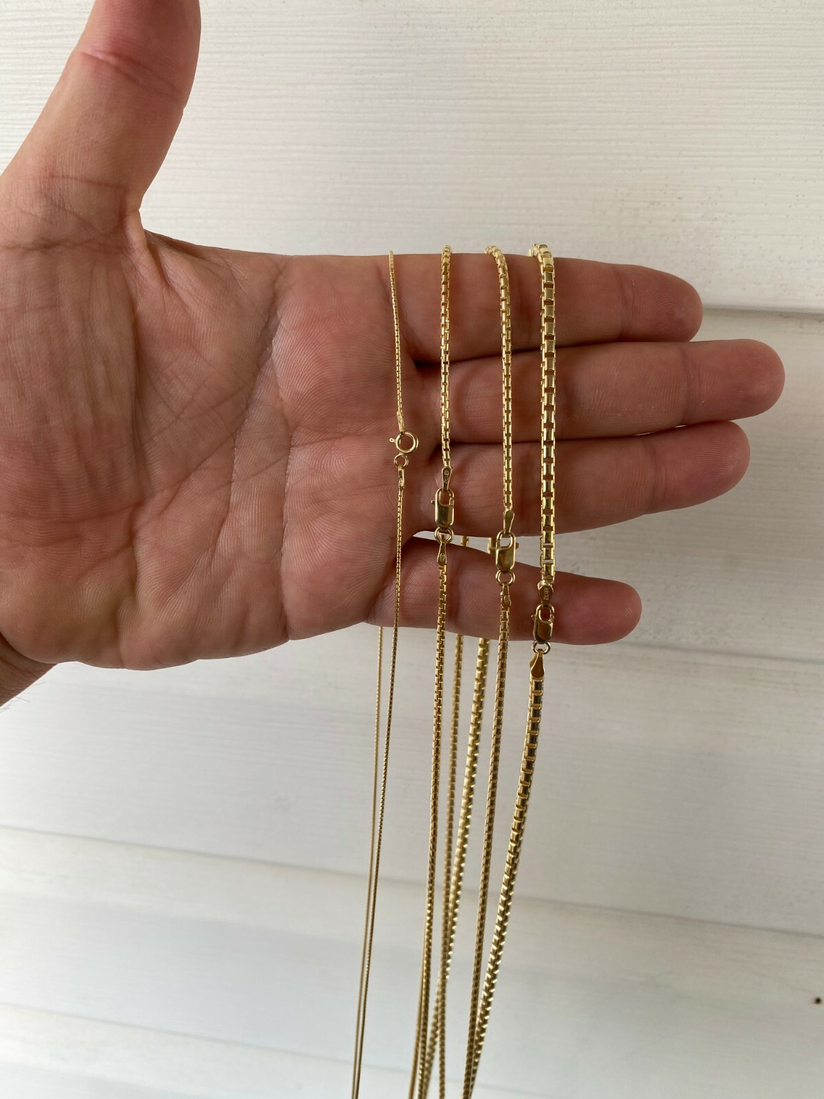 14k Gold Plated Solid 925 Sterling Silver Rounded Box Chain Necklace Men Ladies
