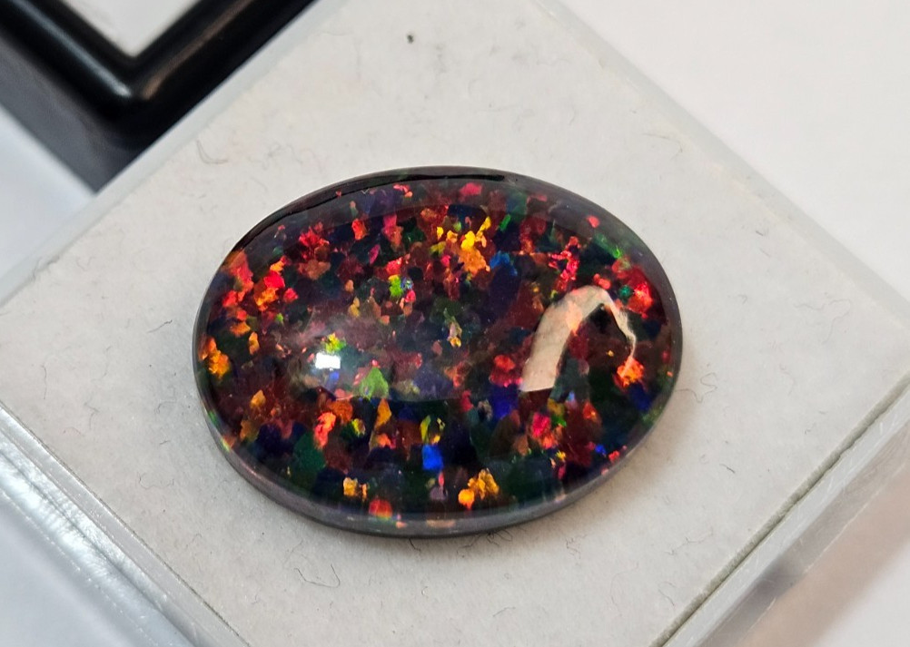 Australian Natural Black Fire Opal 6-7 Ct Oval Cabochon Loose Gemstone FR-084