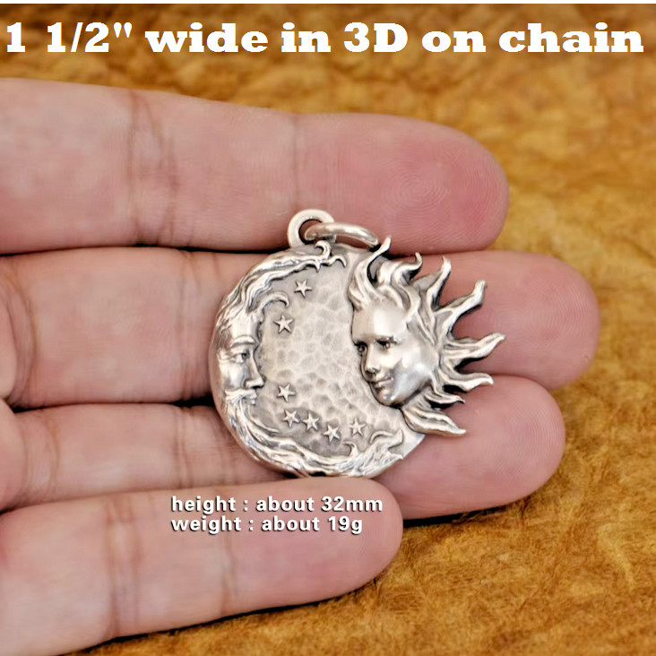 MOON SUN FACE STARRY STAR CELESTIAL Pendant 925 Sterling Silver 26″ Necklace