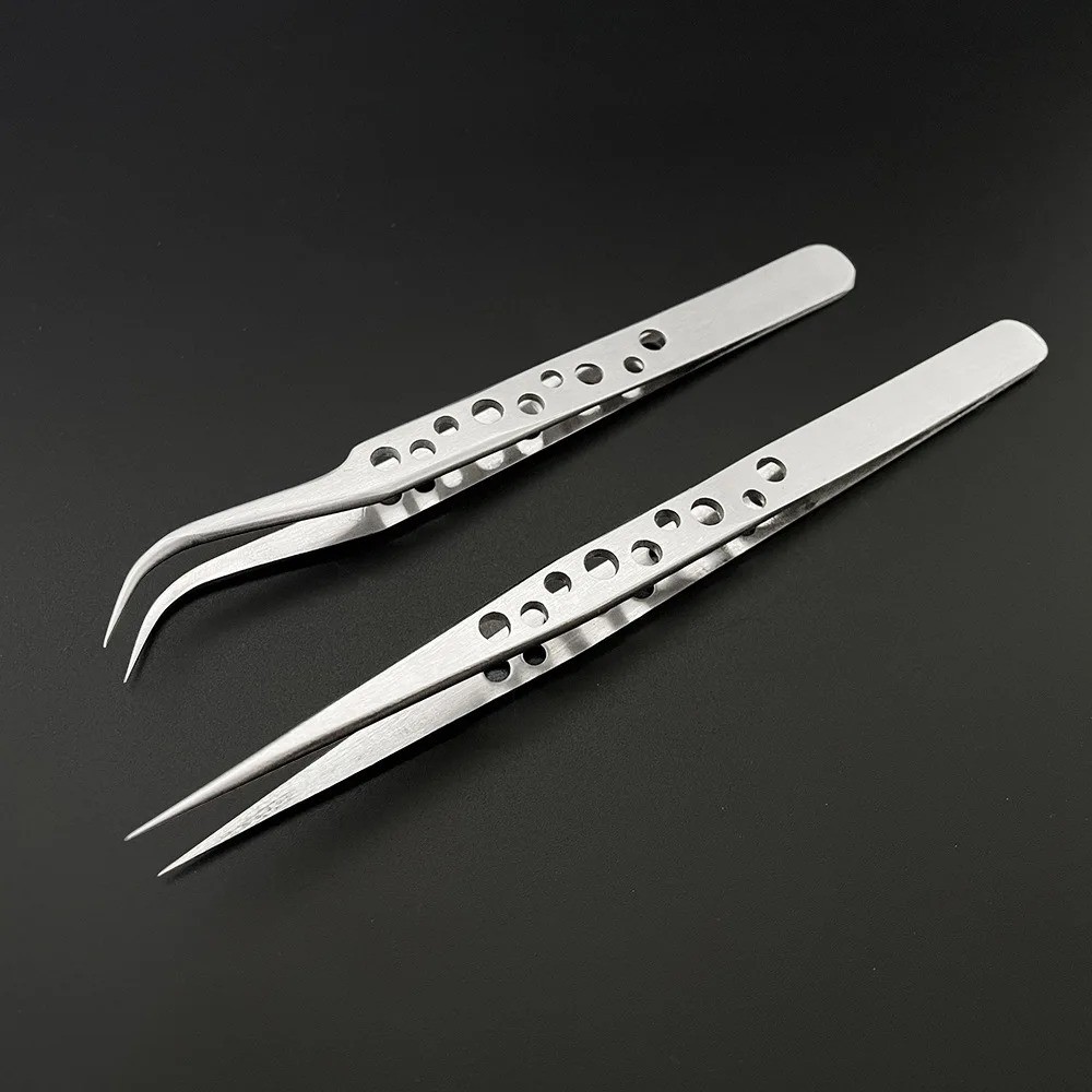 Industrial Tweezers Electronics Anti Static Curved Straight Tip Precision 2pcs